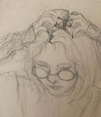 sketch of a persons head splitting open